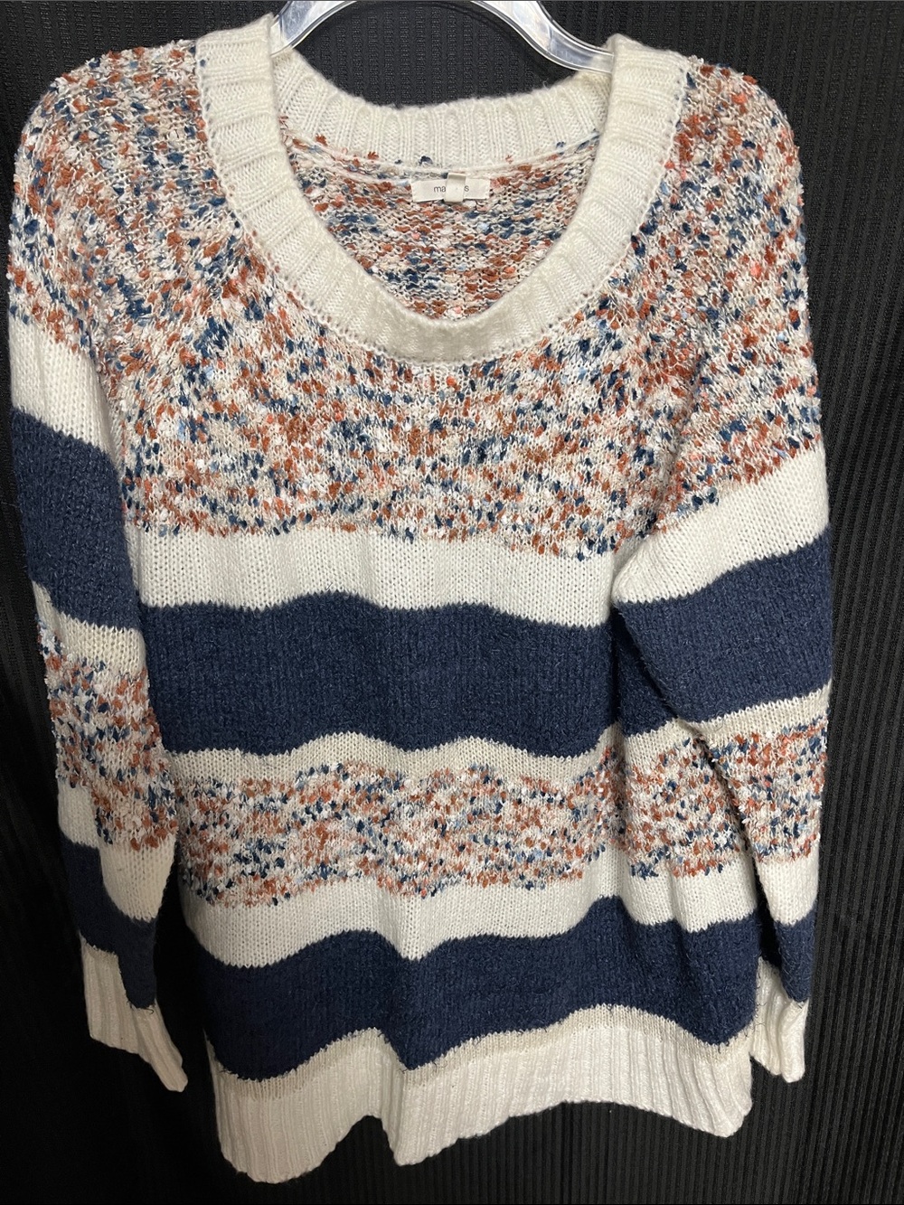 Maurices Navy, Cream & Rust Speckled Crewneck Sweater